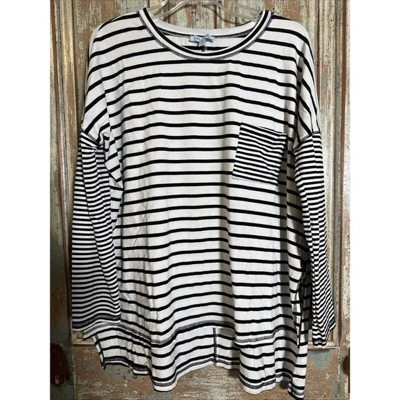 She + Sky Women’s Black And White Striped Tunic Long Sleeved L - Picture 3 of 11